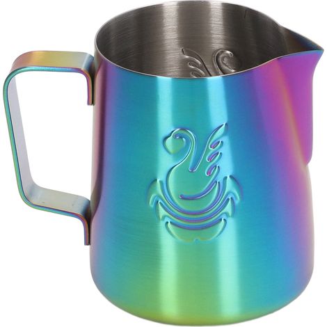 Fydun 380ml Milchaufschäumkännchen aus lebensmittelechtem Stahl ohne Ausguss, multifunktionaler Milchaufschäumbecher für Milchcreme Latte, blau, für Familien (glänzend)