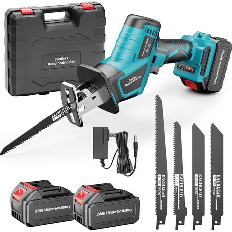 Scie sabre sans fil Compatible avec Batterie 18V, 6 Vitesses Jusqu'à 3500 SPM Scie alternative Electrique avec 2×3.0Ah Batterie, 4 Lame, et Pour Bois et Métal (1/5)