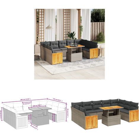 Salon de jardin avec coussins 10 pcs gris résine tressée - Ensemble Salon De Jardin - Mobilier Extérieur - Résine Tressée - Rotin Synthétique - Table Extensible - Home & Living (1/3)