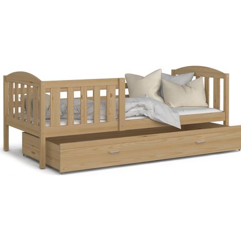 Lit enfant LUNA 90X190 cm - 1 Matelas , 1 Sommier et Tiroir inclus Pin (1/3)