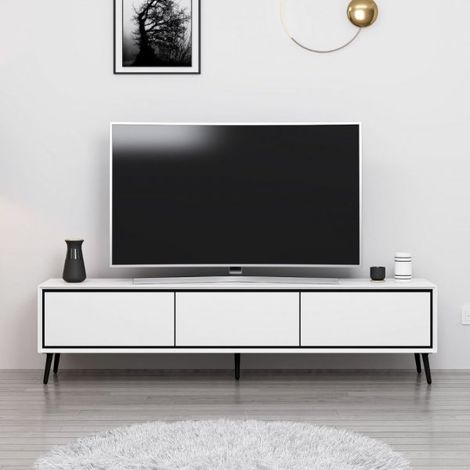 Mobile porta TV con 3 ante colore bianco e piedi neri 180x35x45H cm - Kerip