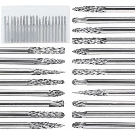 20 Pièces Jeu de Fraises Double Coupe 3 mm,(3 X 3) Lime Rotative en Carbure Tungstène pour Sculpture sur Bois et Pierre et Nettoyage des Bavures et Soudures (1/5)
