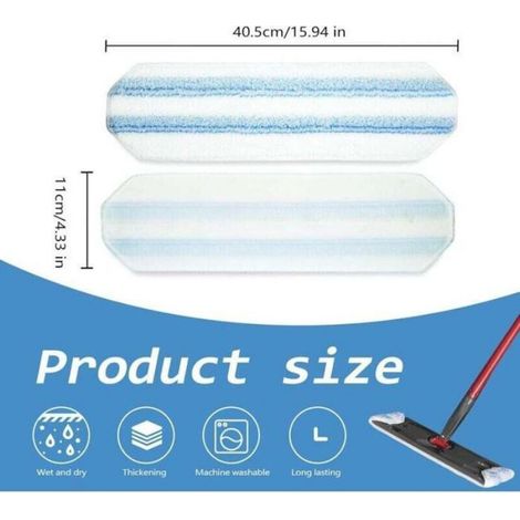 Tampon De Balai Plat - Compatible Systeme H2pro - Lavable En Machine - Pour Sol Dur - Lot De 8 (1/4)