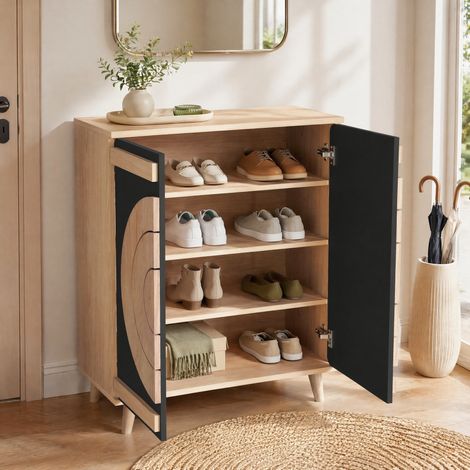 Mobile porta scarpe moderno 76 x 37 x 98,5 cm nero e naturale DESVIAE (1/5)