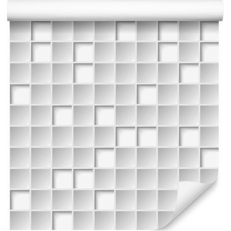 Papel pintado con formas geométricas 3D y cuadrados para salón y dormitorio, 50x1000 cm. (1/5)