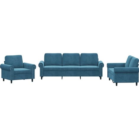 vidaXL Set di Divani 3 pz con Cuscini Blu in Velluto (1/5)