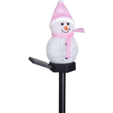 Lampe solaire de Noël bonhomme de neige à planter dans le sol, décoration de jardin extérieur, LED jaune/rouge/violet/bleu (1/2)