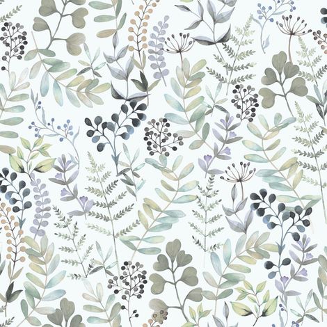 Botanique Mint Green Wallpaper - Delicate Floral Leaves Naturistic Botanical - Stylish Trendy Feature Wall