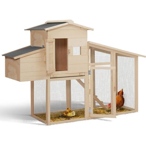 Idmarket – Poulailler en bois pour 2 à 3 poules – Toit bitumé waterproof – Compartiment pondoir isolé – Dimensions 165x55x110cm