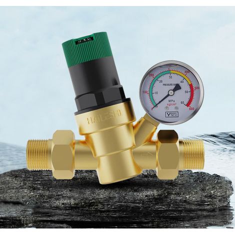 Réducteur de pression d'eau 3/4" DN20 pour eau avec cartouche remplaçable et manomètre, soupape de dépressurisation, régulateur de pression, laiton (1/5)