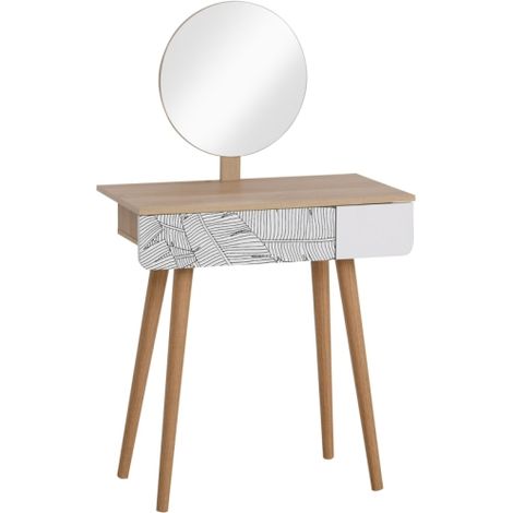 Elegant Height Adjustable Wooden Oak Dressing Table with Mirror and Drawer for Bedroom and Dressing Room,Stylish and Durable Furniture