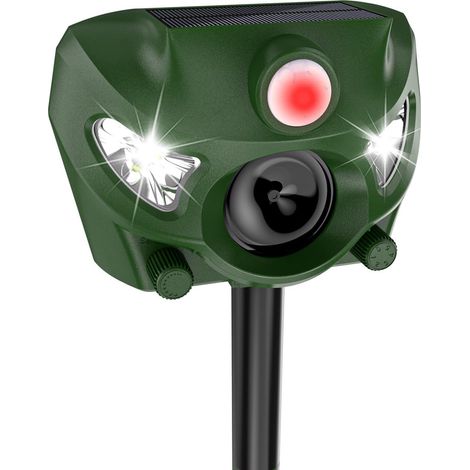 Ultrason Chat Exterieur, 5 Modes Répulsif Ultrason Chat pour Jardins, 26 Pieds Anti Pigeon avec Sirène et Flashs Lumineux, pour Chiens, Cerf, Renard, Oiseau, Lapin, Écureuil (1/5)