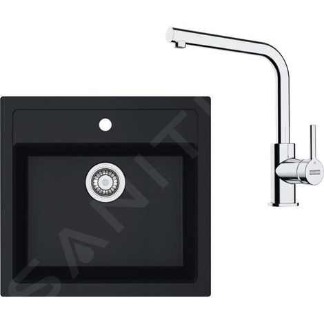 Franke - Set de cuisine T114Č,évier en tectonite SID 610, noir + robinet FN 3230.031, noir / chrome 143.0687.294 (1/4)