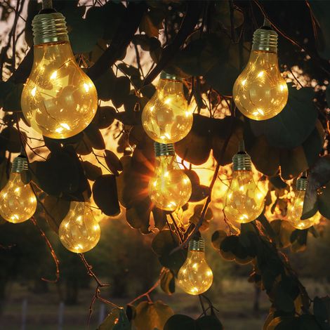 LED Solar Lichterkette Aussen 10x Glühbirnen Lichterkette Außen Solar Balkon Deko, Hanfseil, LED 3 Watt warmweiß, L 570 cm, Garten