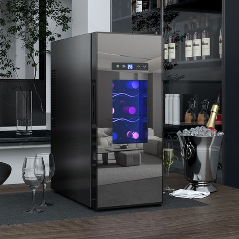 Réfrigérateur à vin pour 12 bouteilles - écran tactile - noir - réfrigérateur à boissons avec lumière LED - avec porte en verre - Pratique
