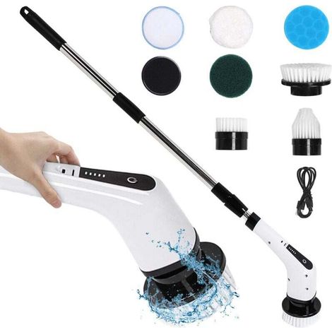 25W Brosse Electrique Nettoyage Rotative, Brosse de Nettoyage sans Fil avec 8 Têtes de Brosse Remplaçables, pour Salle de Bain Cuisine Voiture