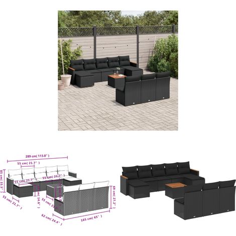 11-tlg. Garten-Sofagarnitur mit Kissen Schwarz Poly Rattan - Gartenmöbel - Gartensorte - Outdoor Möbel - Lounge Set - Esstisch - Home & Living (1/3)