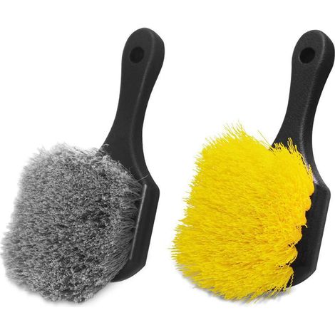 (Jaune + Gris) Lot de 2 brosses de nettoyage pour jantes et pneus, brosses pour le nettoyage des jantes de voiture (1/5)