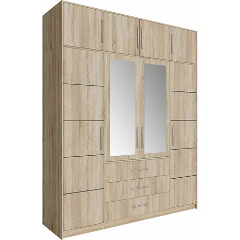Armario Dortivu 147, Roble Sonoma, 245x196x58cm, Puertas de armario: Con bisagras, Número de estantes: 8