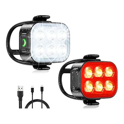 Lumiere Velo Avant et Arriere, 6 Modes Lampe Velo Ultra Slim USB Rechargeable avec Charge, Étanche, LED pour Cyclisme Nocturne, Eclairage Moto pour VTT, VTC (1/5)