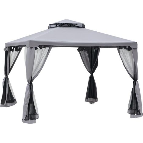 Protection Anti-UV et Anti-Insectes Tonnelle de Jardin Métal 3x3 m avec Double Toit et Moustiquaires pour Terrasse (1/5)