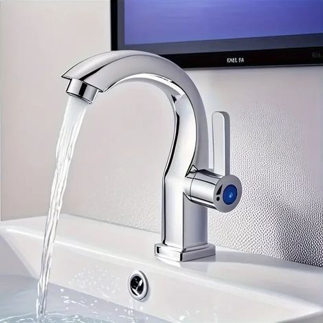 (DDA) Robinet de lavabo moderne monotrou avec douchette latérale, valve noire mate, bec ergonomique incurvé, facile à installer (1/5)