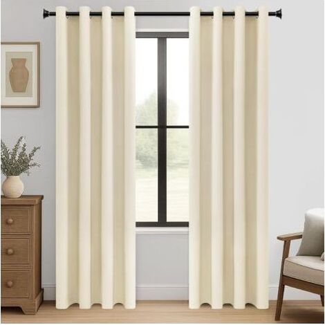 Thermovorhang, 132 cm x 92 cm, beige, isolierend gegen Kälte und Hitze, für Wohnzimmer, Schlafzimmer, Raumteiler, Küche, Ankleidezimmer, 2er-Set mit Ösen (1/5)