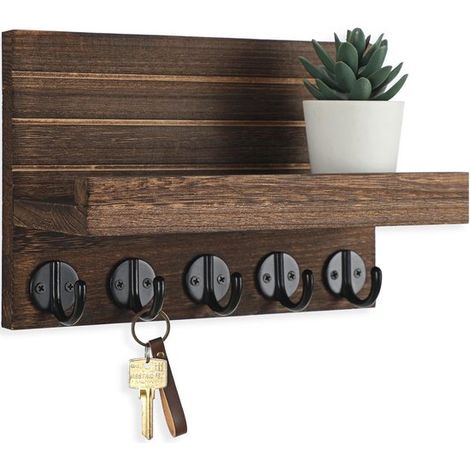 Soporte de pared para llaves y cartas con estante - Llavero decorativo con ganchos grandes para bolsos y abrigos (1/5)
