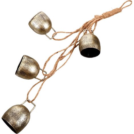Handgefertigte kleine Metallglocke mit Leinenband Vintage