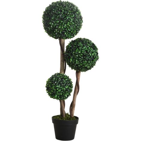 Elegant Artificial Boxwood Tree with Three Ball Bushes for Home or Office Decor - Low Maintenance, No Assembly Required