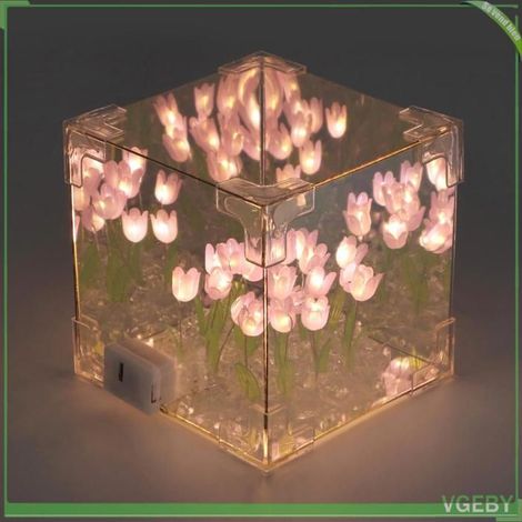 Fafeicy Lampe de miroir de cube de tulipe Veilleuse Tulip Cube Lampe Miroir Tulip Cube DIY Pour puericulture jouet Rose Violet (1/5)