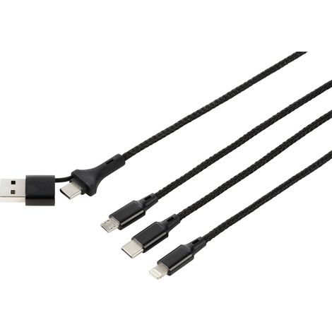 Renkforce Câble de charge USB USB 2.0 USB-A mâle, USB-C® mâle, USB-Micro-B mâle, Connecteur Lightning , USB-C® mâle 1.20 m anthracite/noir conn D373352 (1/4)