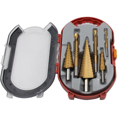 [JAMAIS UTILISÉ]Ensemble de 6 forets étagés et scies HSS pour le perçage de tôles, aluminium, fer, métal, acier inoxydable et bois. Foret étagé multifonctionnel à rainure hélicoïdale extensible pour l (1/2)