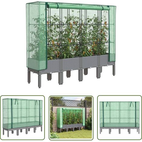 vidaXL Hochbeet mit Gewächshaus-Aufsatz Rattan-Optik 160x40x140 cm
