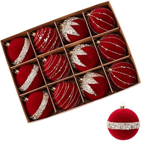 Adornos navideños de terciopelo flocado, juego de 2, decoraciones flocadas irrompibles. (1/5)
