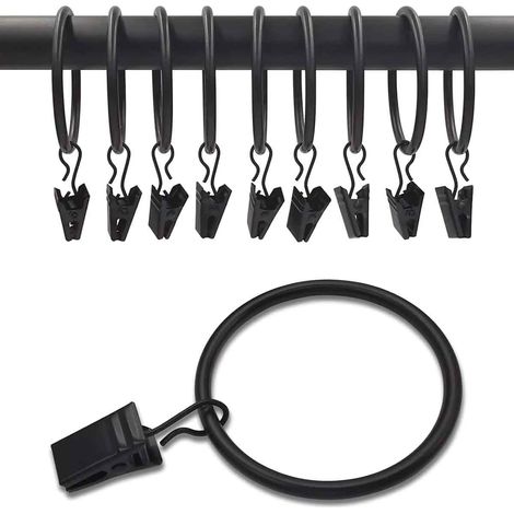 Lot de 10 anneaux de rideaux extra larges avec pinces - 6,35 cm (2,5 pouces) - Métal antirouille - Noir vintage (1/5)