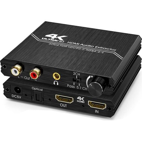 HDMI 2.0 Audio-Extraktor – 4K HDMI auf 3,5-mm-optischen SPDIF-Audio-Splitter mit AUX-Stereo-Cinch-Ausgängen (L/R), Audio-Konverter mit Lautstärkeregelung, unterstützt 4K@60Hz, HDCP 2.2, HDR, 3D, YUV u (1/5)