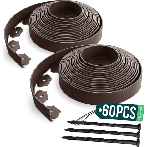 Vounot – Bordure de jardin flexible 20M en PE – 60 piquets de 20cm – hauteur 5cm – épaisseur 4mm – marron résistant aux intempéries