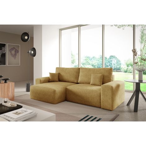 Ecksofa Schlafsofa Sofa ARONA XS in Stoff Centaur Honiggelb Ottomane Links