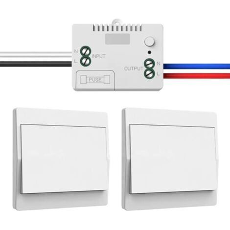 Kit interruttore wireless 230V - Interruttore wireless autonomo senza batteria - Interruttore a parete wireless impermeabile con ricevitore - Portata fino a 200 m - Non dimmerabile (1 ricevitore e 2