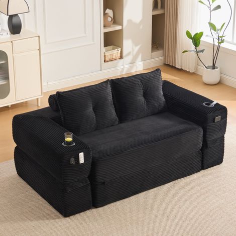 Divano letto in cord 180 cm nero salvaspazio OKMYHOME (1/5)