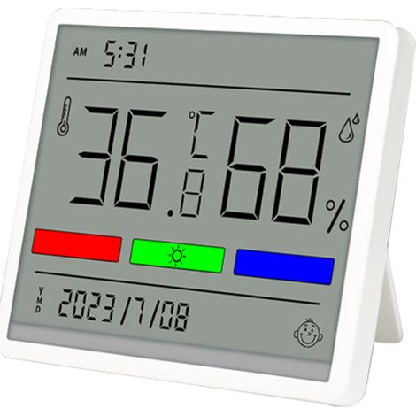 Termometro e igrometro digitale per interni, display LCD preciso per la temperatura e l'umidità con visualizzazione di ora e data, indicatore di comfort, supporta la commutazione ℃/℉ per ufficio, came (1/5)