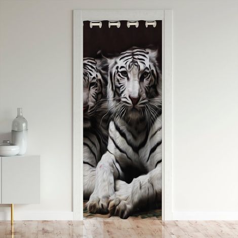 Blanc Tiger Rideau Occultant Vie Privée,Enfants,Adolescents 3D Animaux Imprimer Rideau de Porte,Gris Noir Stripe Isolation Thermique Rideau,Enfants Dortoir Chambre Séparation Rideau de Porte,86x203 - (1/5)