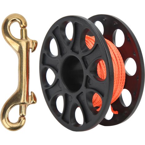 Bobinette de Plongée en Plastique Léger avec Mousqueton en Cuivre pour Plongée Spéléo et Pêche - 18m Noir (1/5)