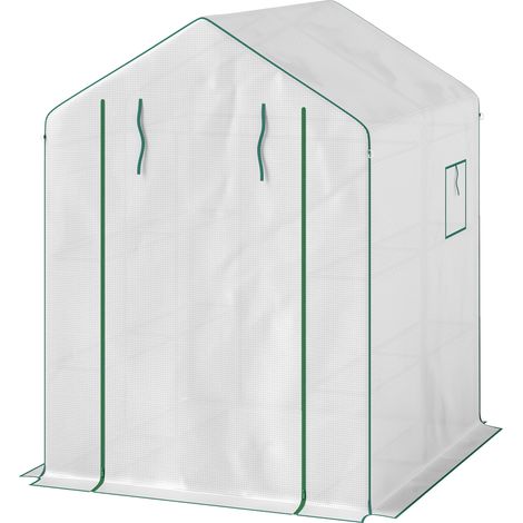 Serre de jardin PE 140x143x190 cm blanc 1 porte 2 fenêtres étagères 3 niveaux pour légumes plantes