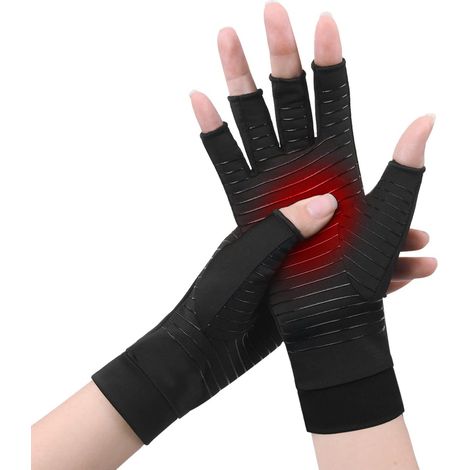 Guantes de compresión de cobre para artritis, 1 par, calientan las articulaciones de los dedos, guantes de compresión curativos para la artritis, guantes de compresión para el trabajo diario, negro (M (1/5)