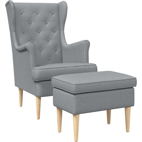 Sillón con Pouf 2 uds. Gris Claro Tela vidaXL (1/5)