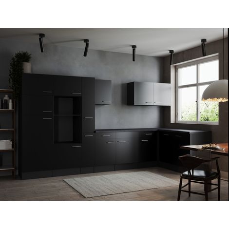 L Küche Leerblock Winkelküche Grau Matt Schwarz 370 x 172 cm Respekta