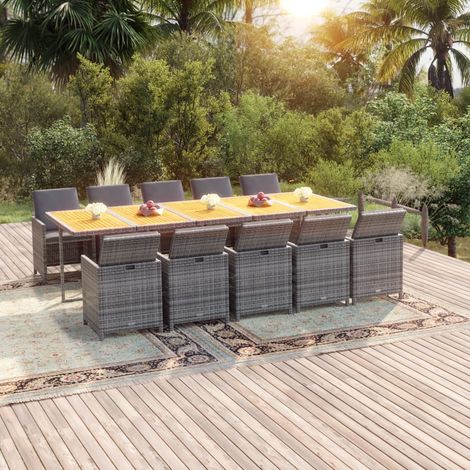 Ensemble à manger de jardin coussins 11 pcs-Salon de jardin Résine tressée Gris 363320 (1/5)