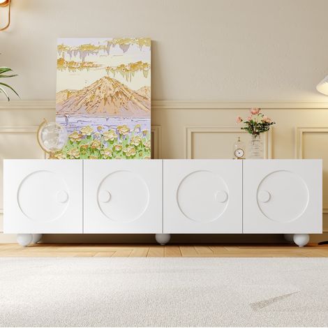 Meuble TV 180,5 cm avec portes à relief 3D, blanc, pour appartement et hôtel (1/5)